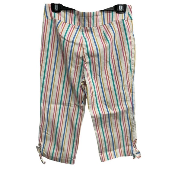 Counterparts Womens Multi-Stripe Cropped Pants Size 10P Capris Side Ties - Picture 2 of 11
